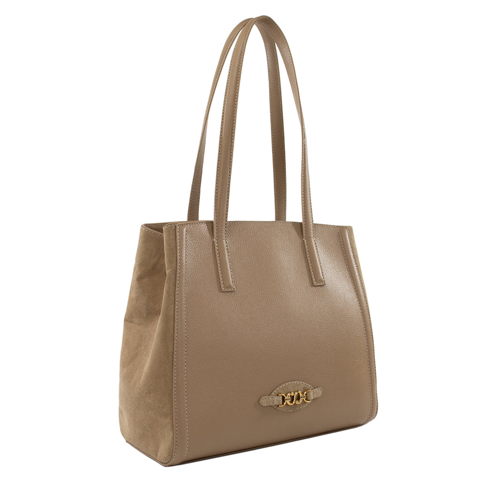 Bolsa de Couro Shopping Bag Isis - Camel Camurça Avelã