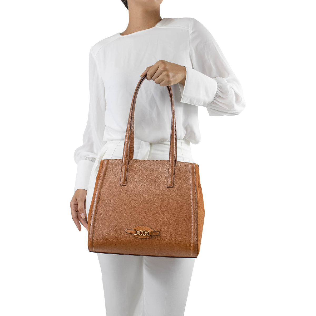 Bolsa de Couro Shopping Bag Isis - Nocciola Camurça