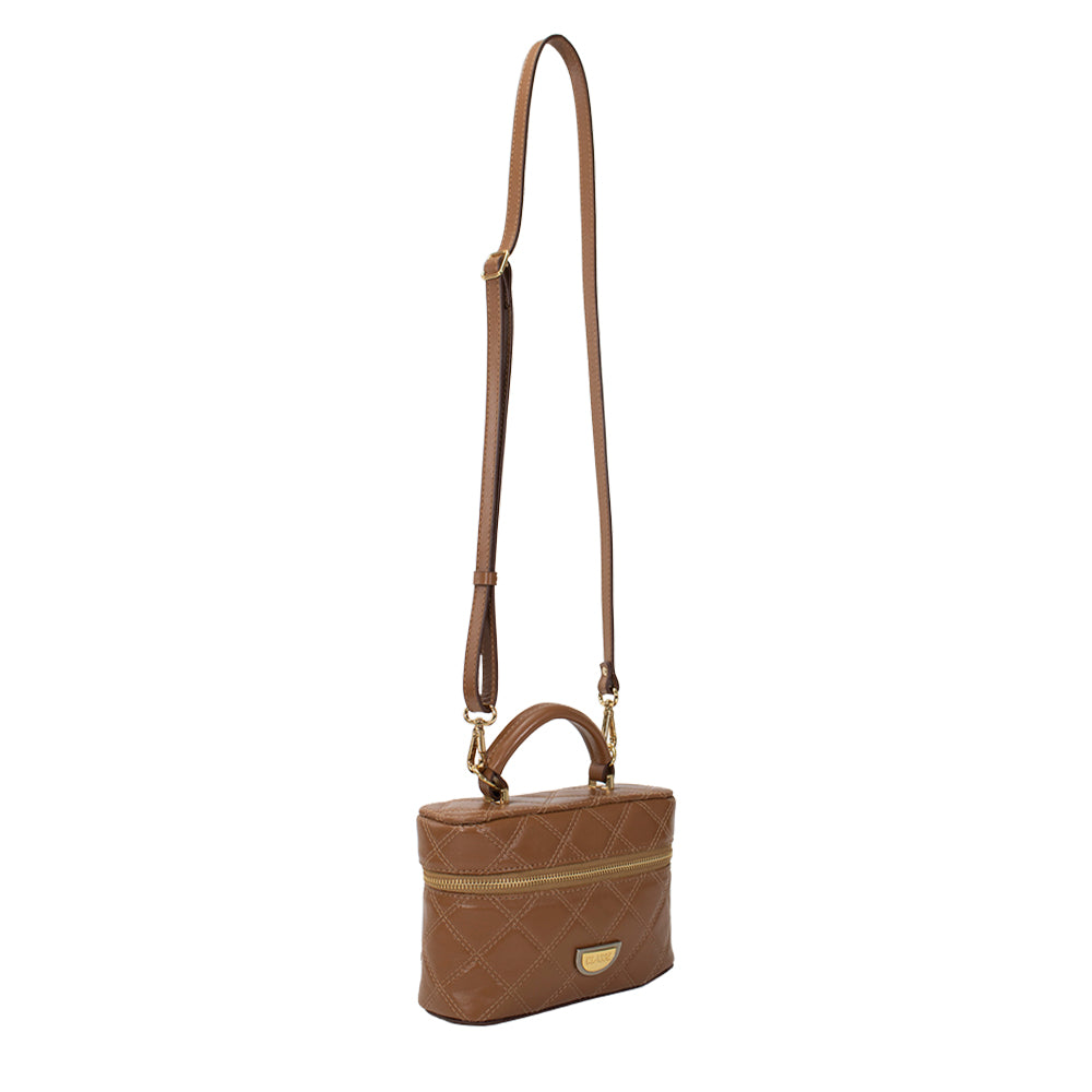 Bolsa de Couro Matelassê Crossbody Amy - Nocciola