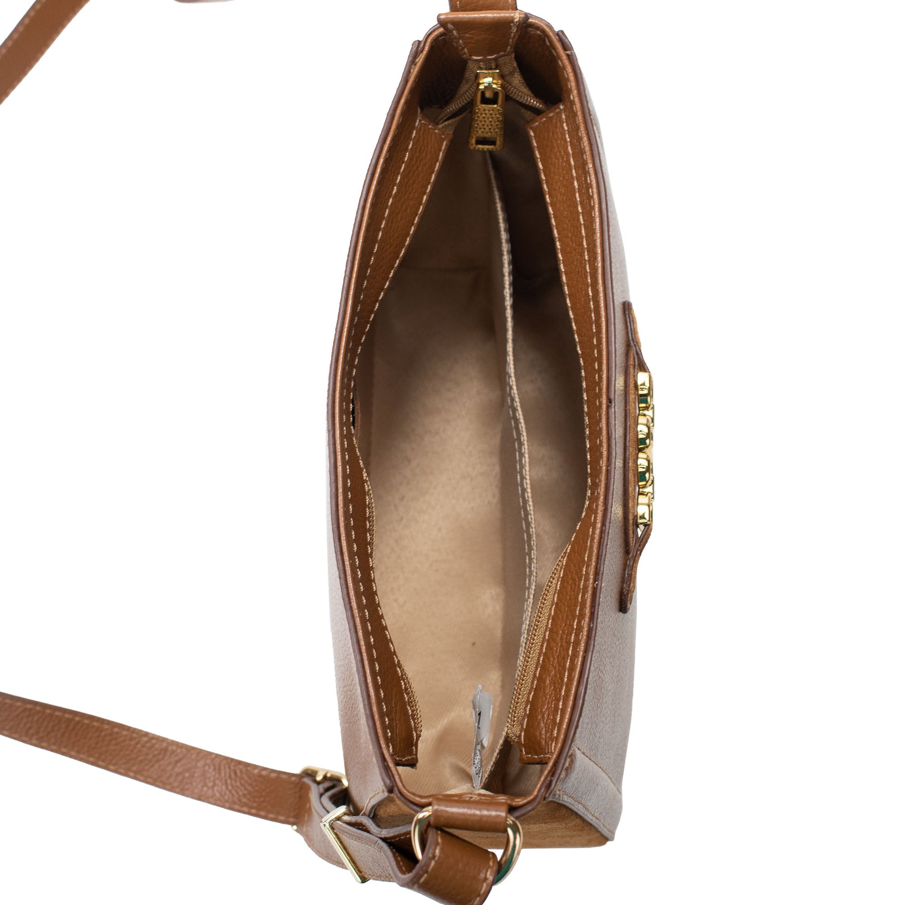 Bolsa de Couro Crossbody Isis Laterais em Camurça- Nocciola Camurça