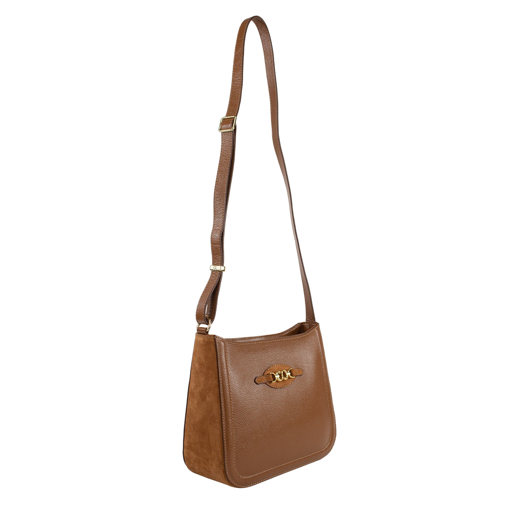 Bolsa de Couro Crossbody Isis Laterais em Camurça- Nocciola Camurça