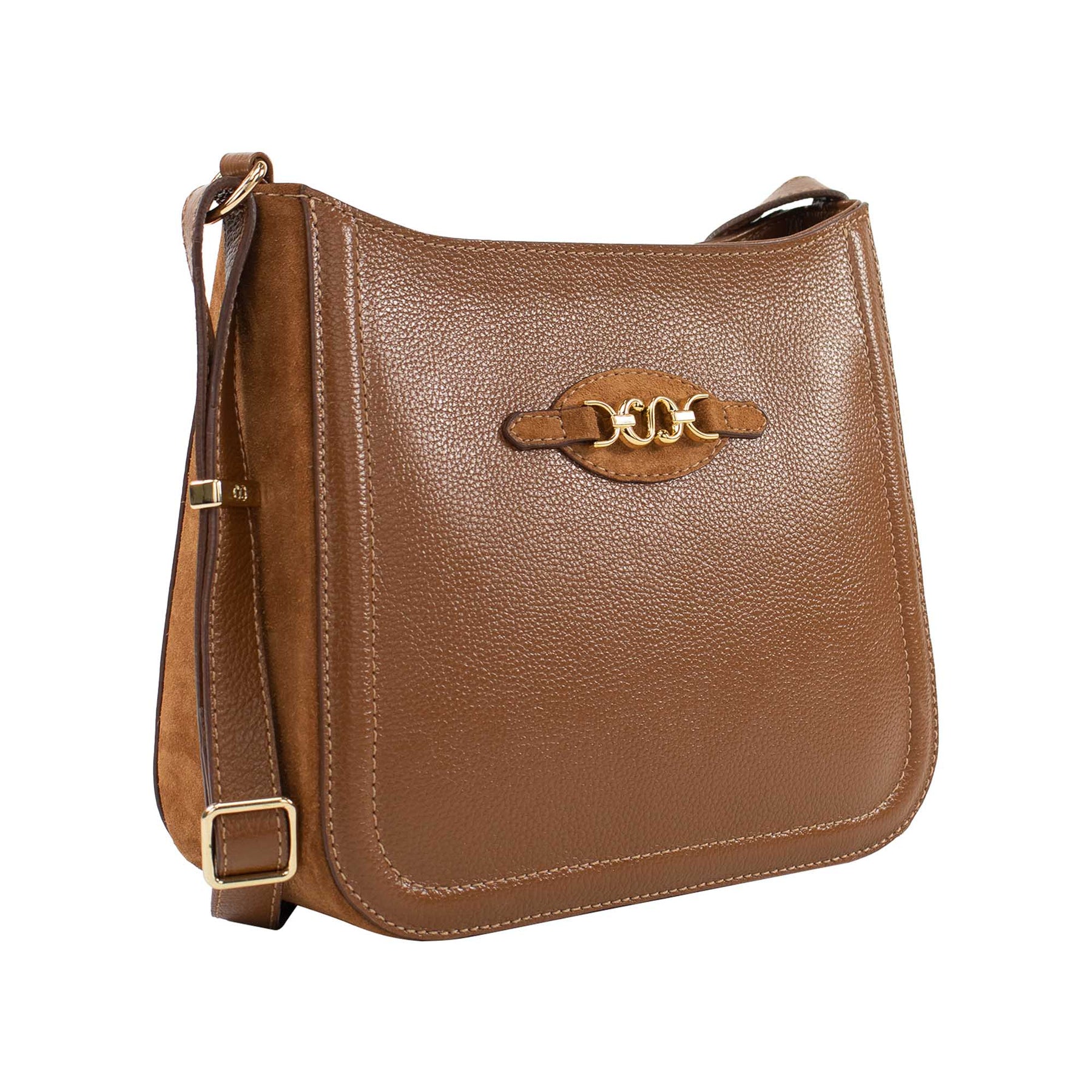 Bolsa de Couro Crossbody Isis Laterais em Camurça- Nocciola Camurça