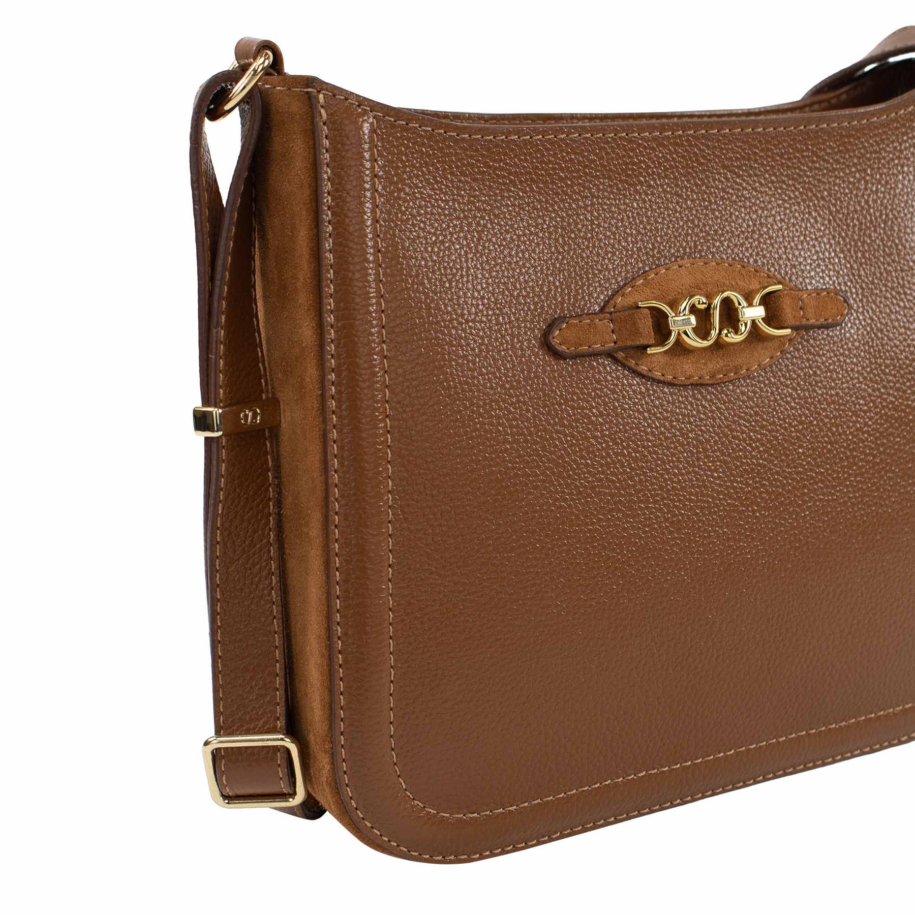 Bolsa de Couro Crossbody Isis Laterais em Camurça- Nocciola Camurça