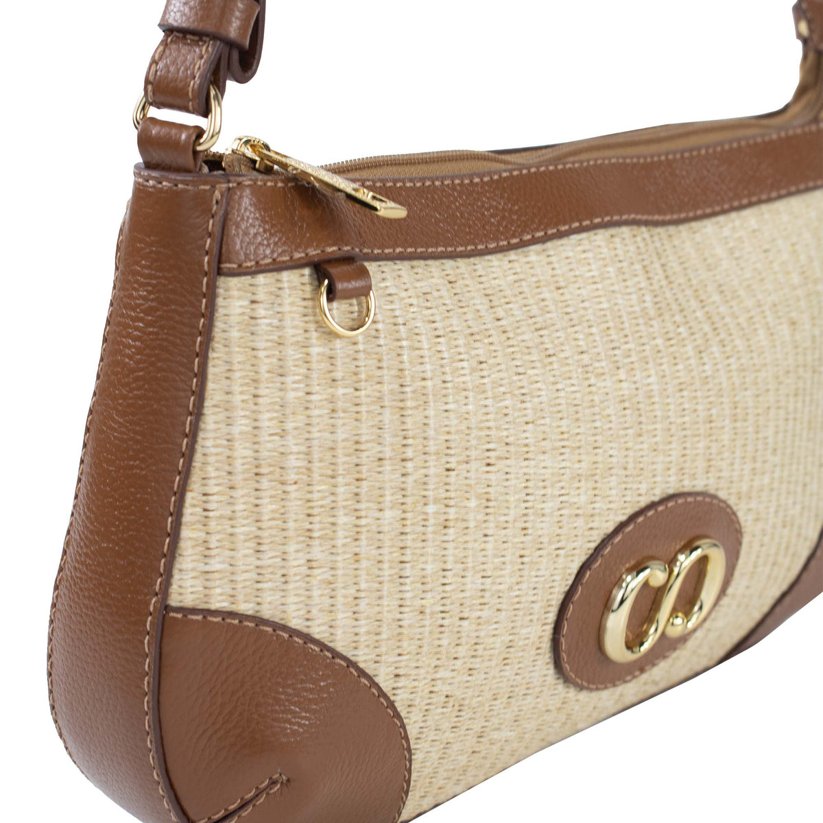 Bolsa Crossbody de Couro Maiorca - Tramado Palha Nocciola
