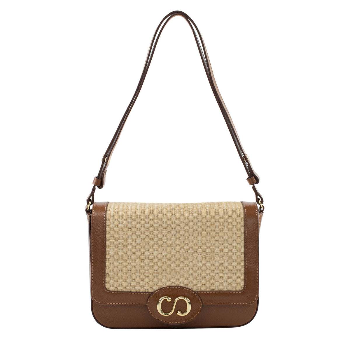 Bolsa Tiracolo de Couro Maiorca - Tramado Palha Nocciola