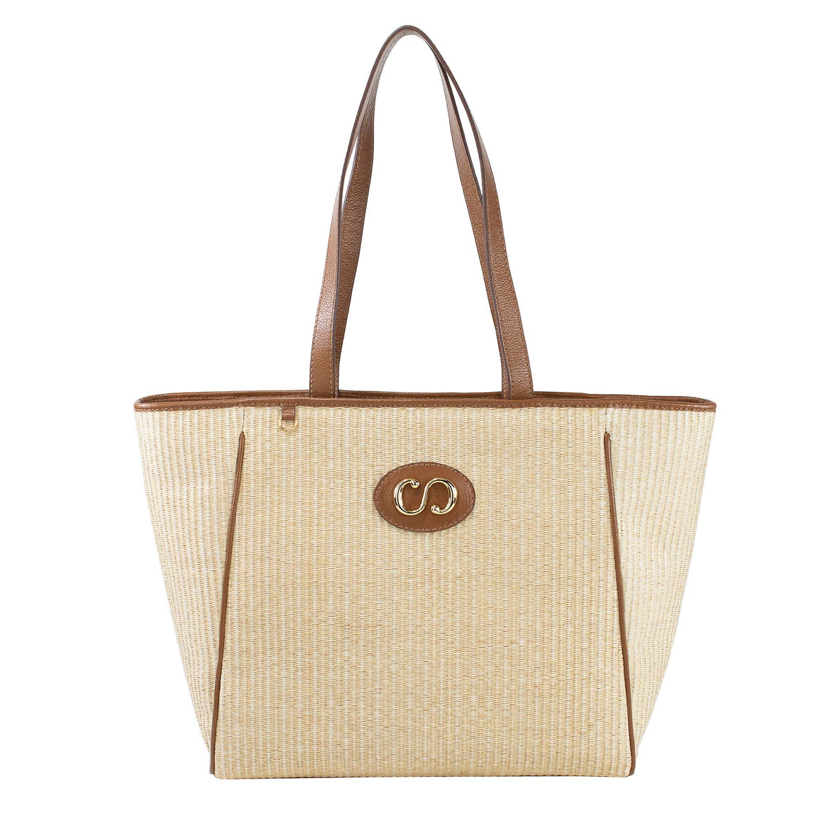 Bolsa Shopping Bag de couro Maiorca - Tramado Palha Nocciola