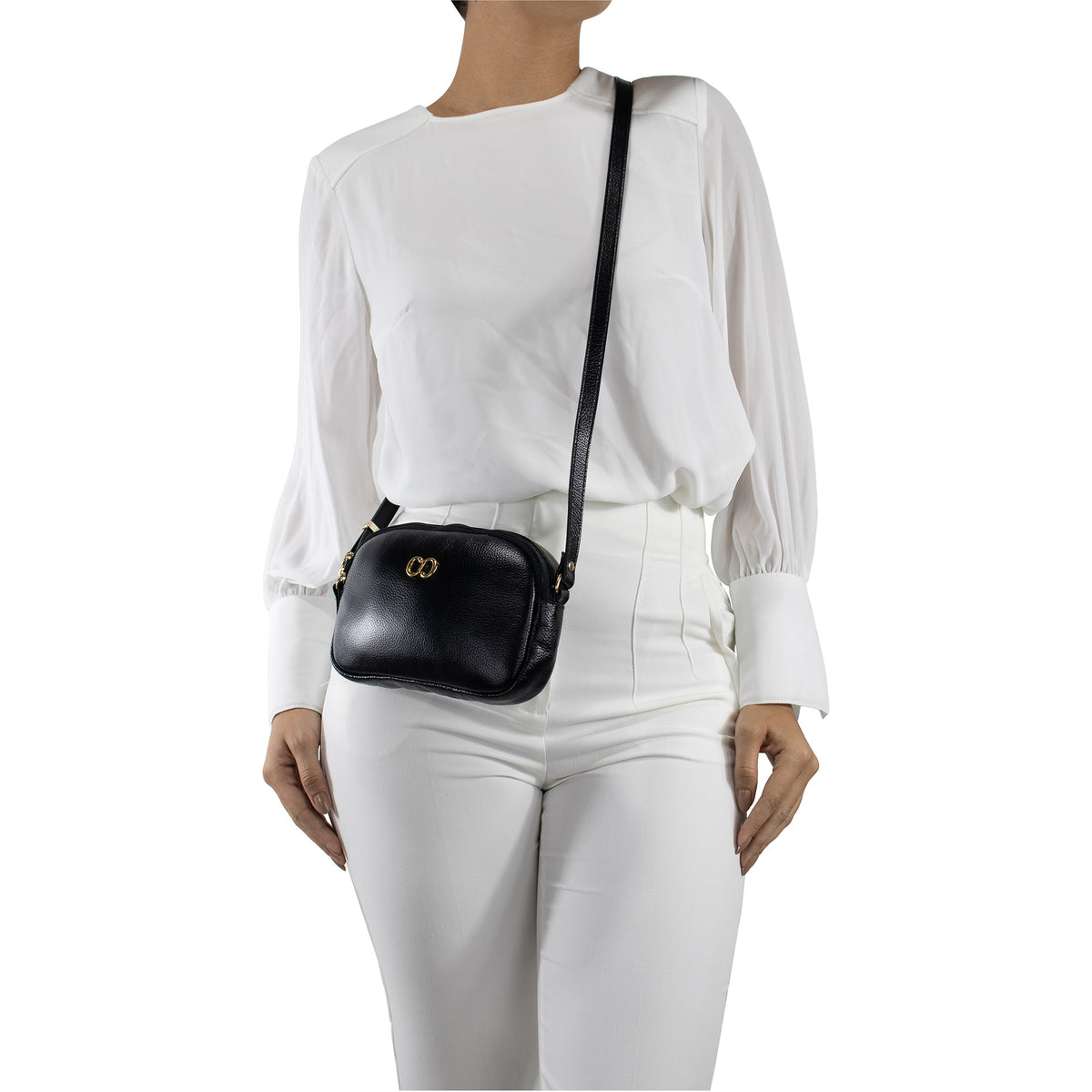 Bolsa de couro Crossbody Jeni - Preto