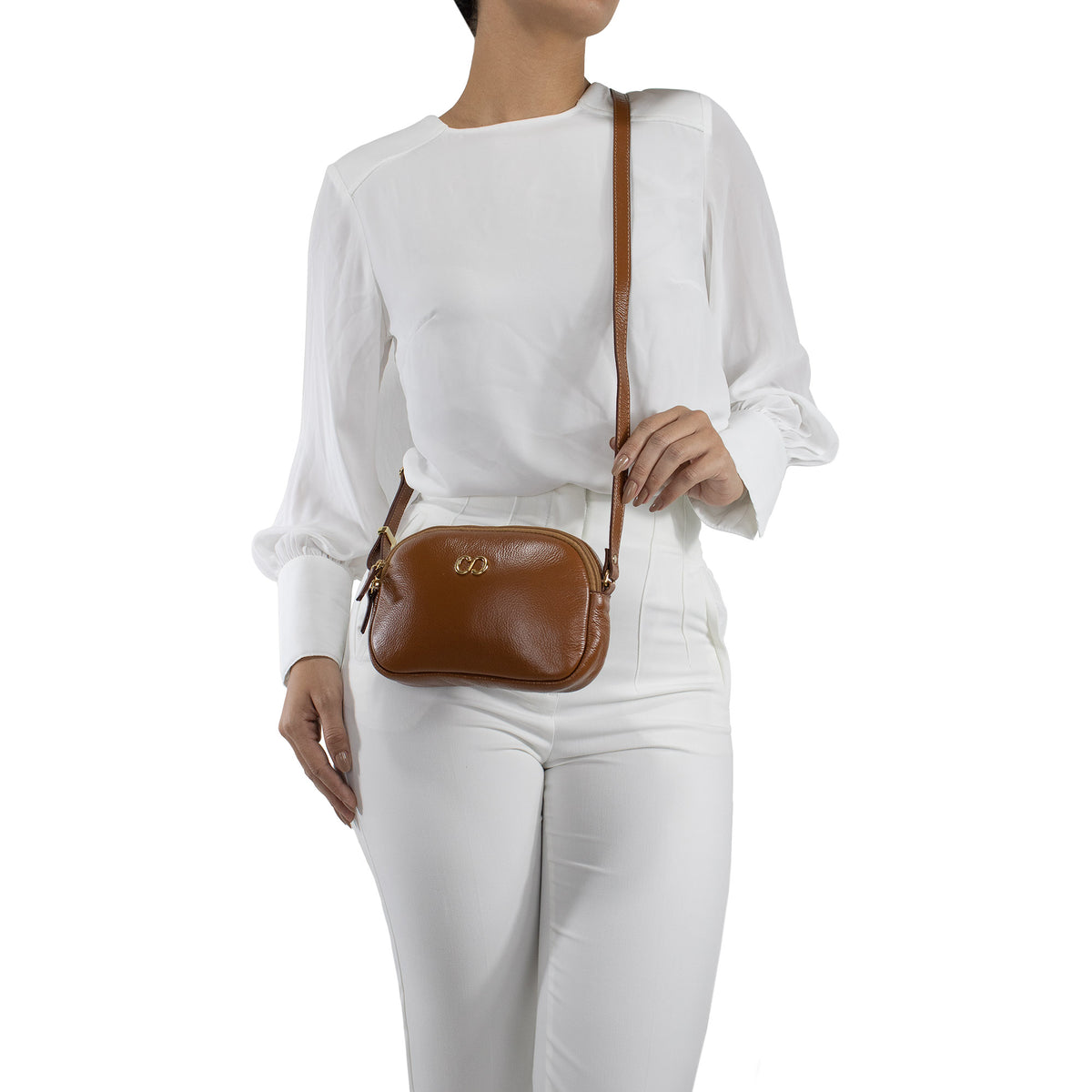 Bolsa de couro Crossbody Jeni - Nocciola