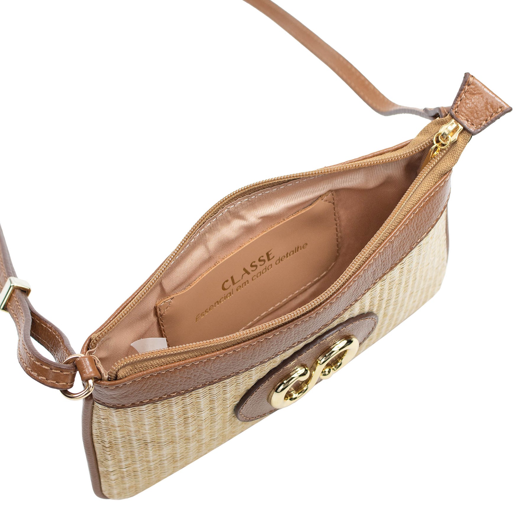Bolsa Crossbody de Couro Mini Maiorca - Tramado Palha Nocciola