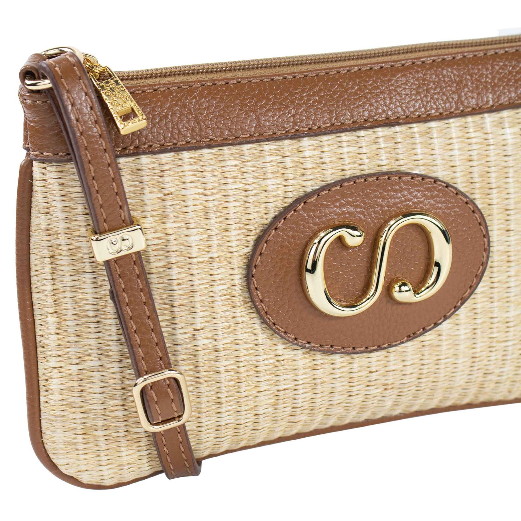 Bolsa Crossbody de Couro Mini Maiorca - Tramado Palha Nocciola