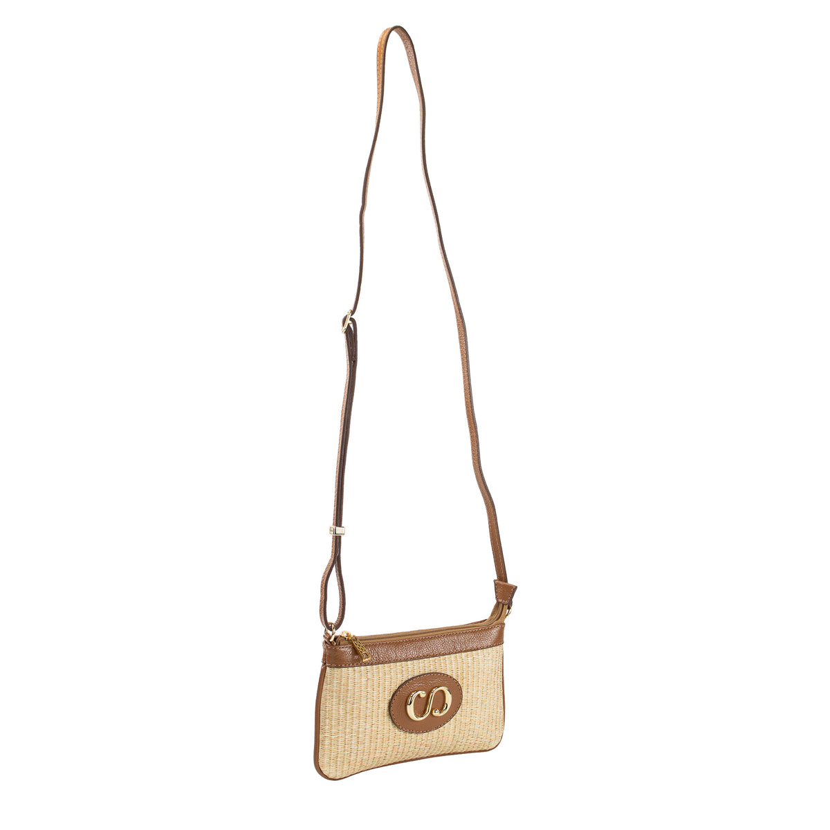 Bolsa Crossbody de Couro Mini Maiorca - Tramado Palha Nocciola