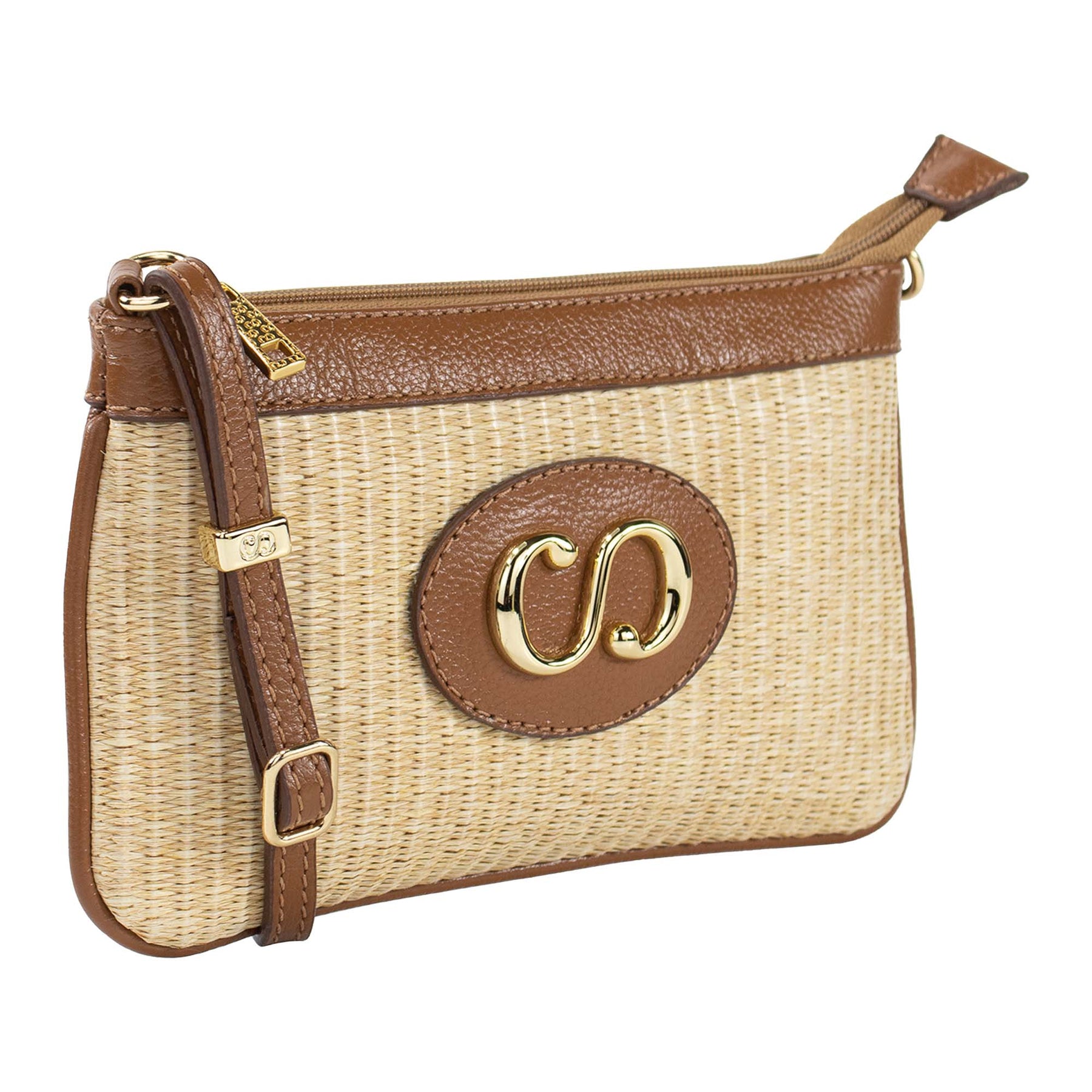 Bolsa Crossbody de Couro Mini Maiorca - Tramado Palha Nocciola