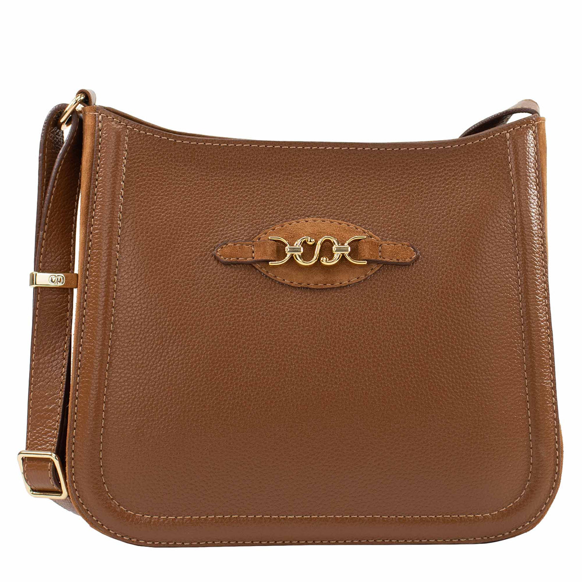 Bolsa de Couro Crossbody Isis Laterais em Camurça- Nocciola Camurça