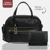 Combo: 01 Bolsa de Couro Camera Bag Malu - Preto + Carteira Exclusiva