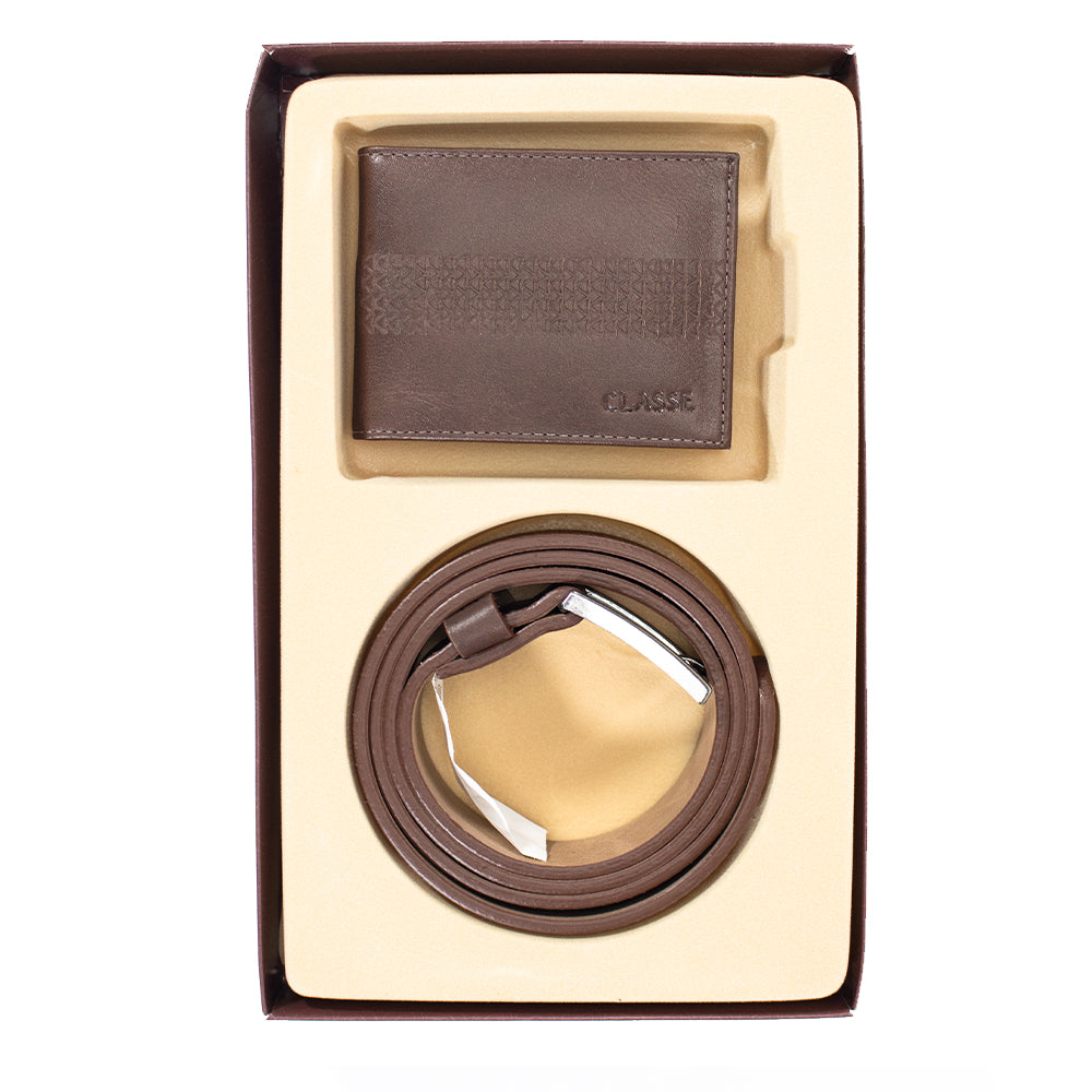 Kit 02 Casual Masculino: Carteira de Couro Baixo Relevo e Cinto.