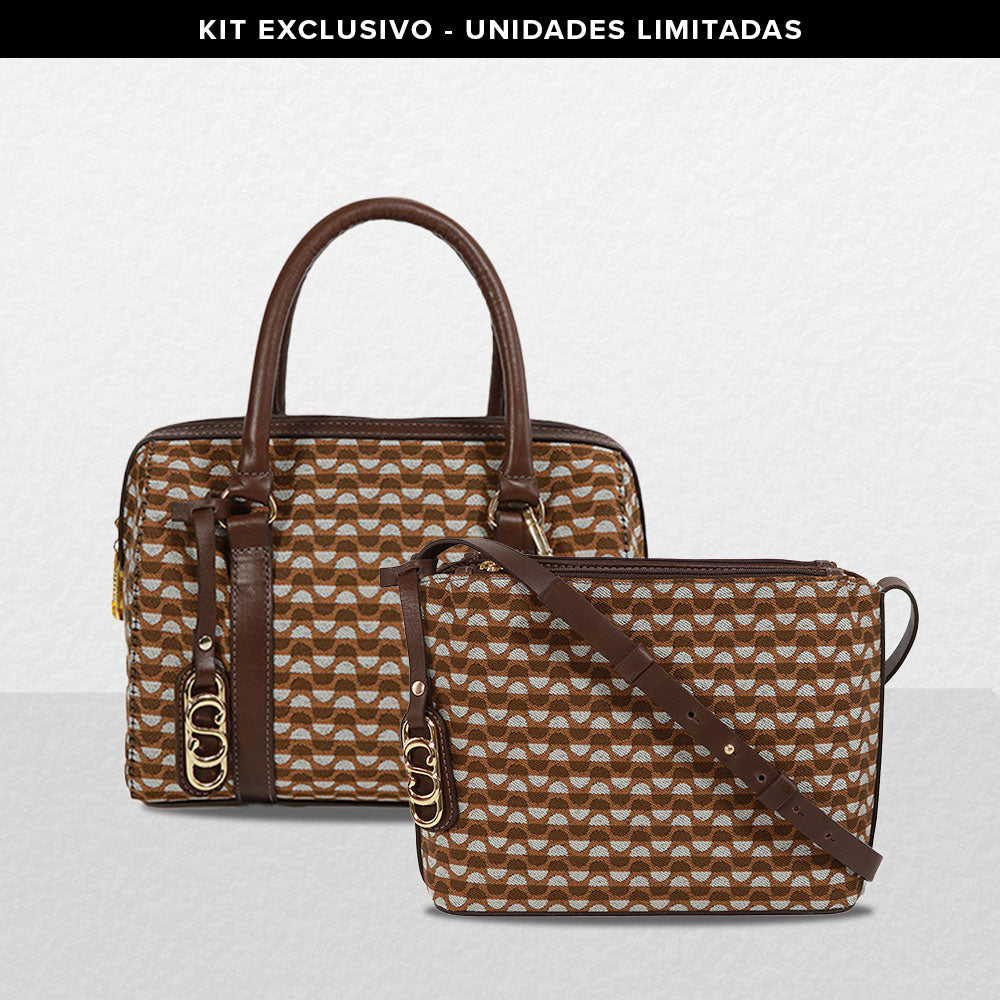 Kit: 01 Bolsa Crossbody Mileide + 01 Bolsa Tote Mileide - Nocciola/Brown