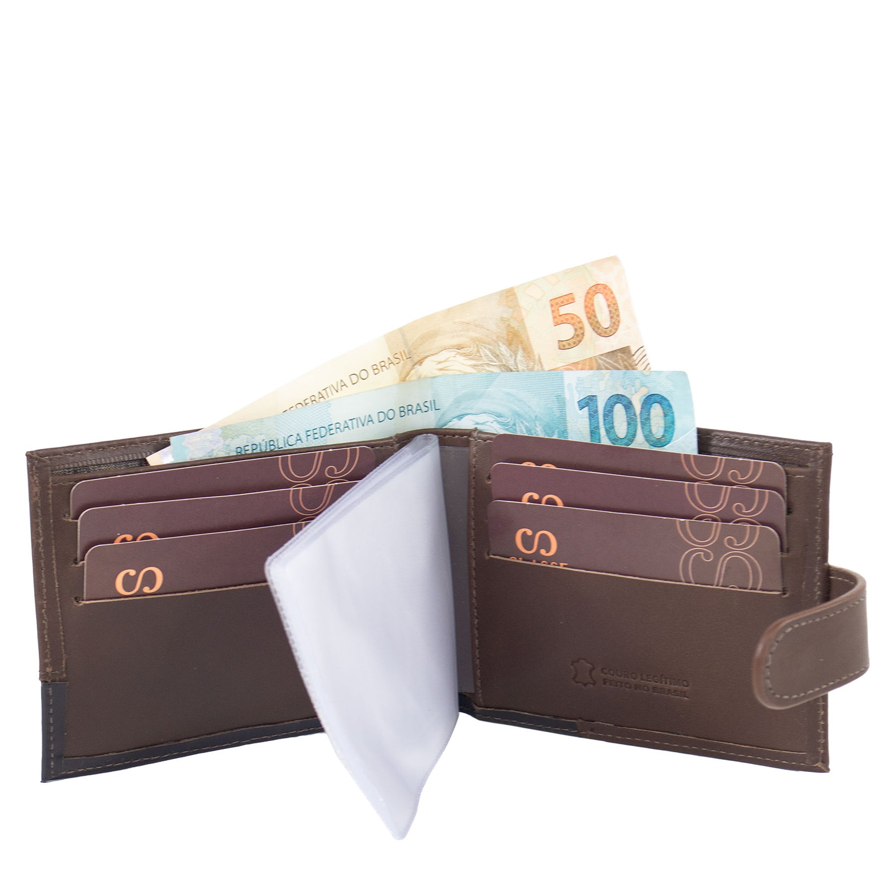 Mini Kit Social CB Masculino De Couro: Carteira com Botão e Chaveiro.
