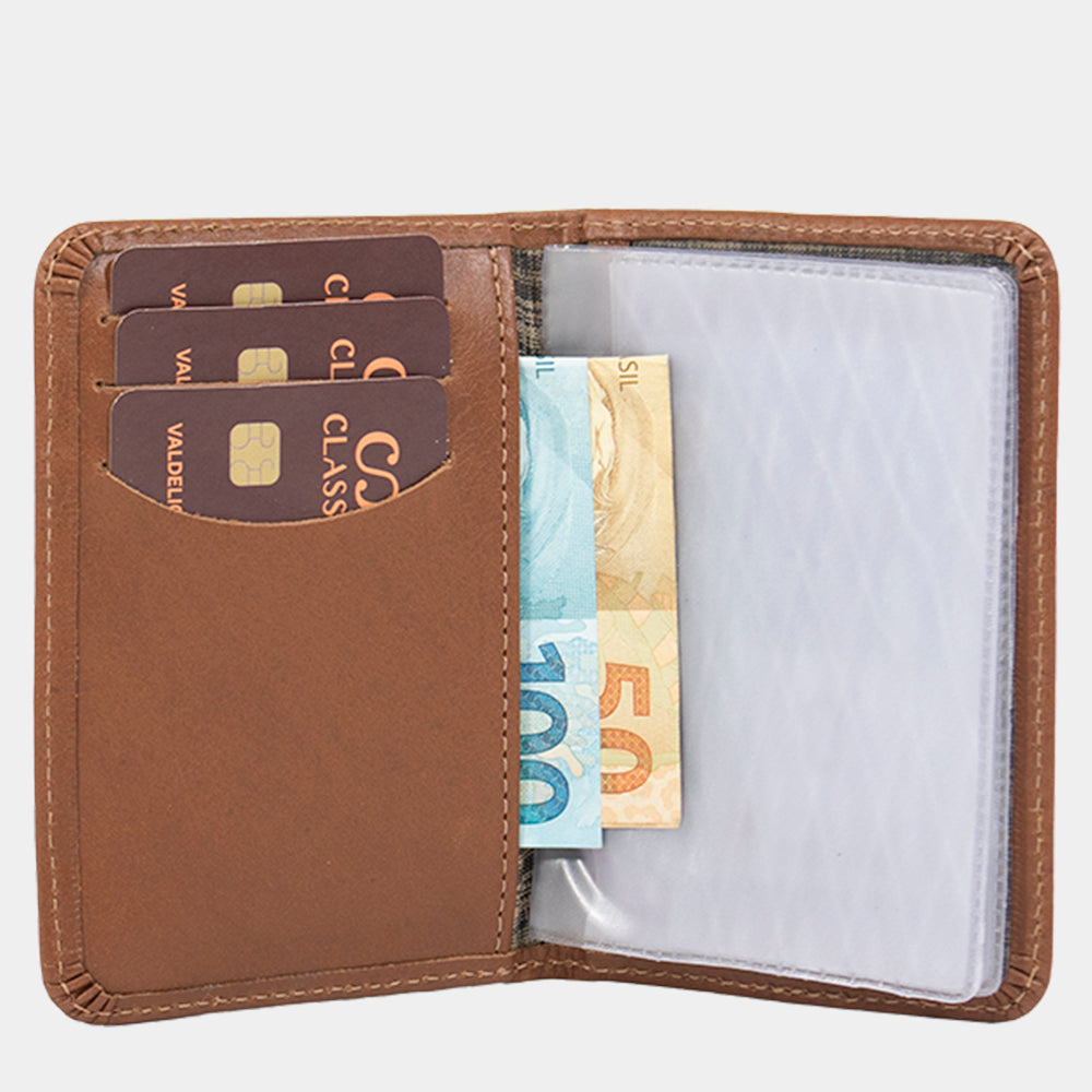 Carteira de Couro Casual Masculina com Porta CNH