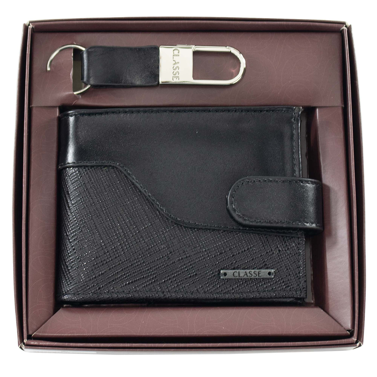 Mini Kit Social CB Masculino De Couro: Carteira com Botão e Chaveiro.