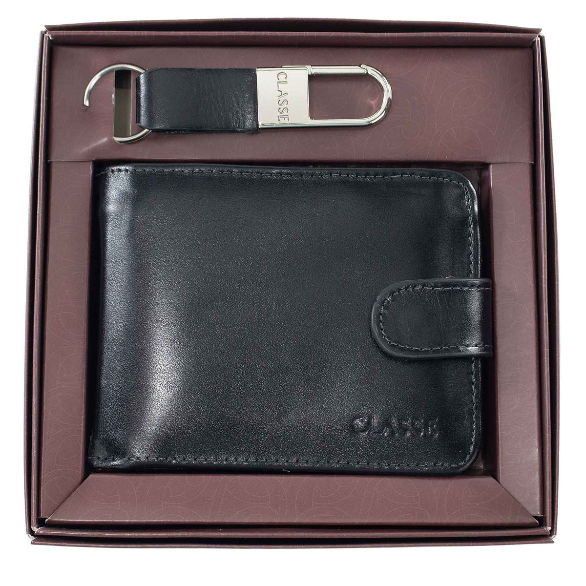 Mini Kit Social Masculino de Couro: Carteira com Botão e Chaveiro.