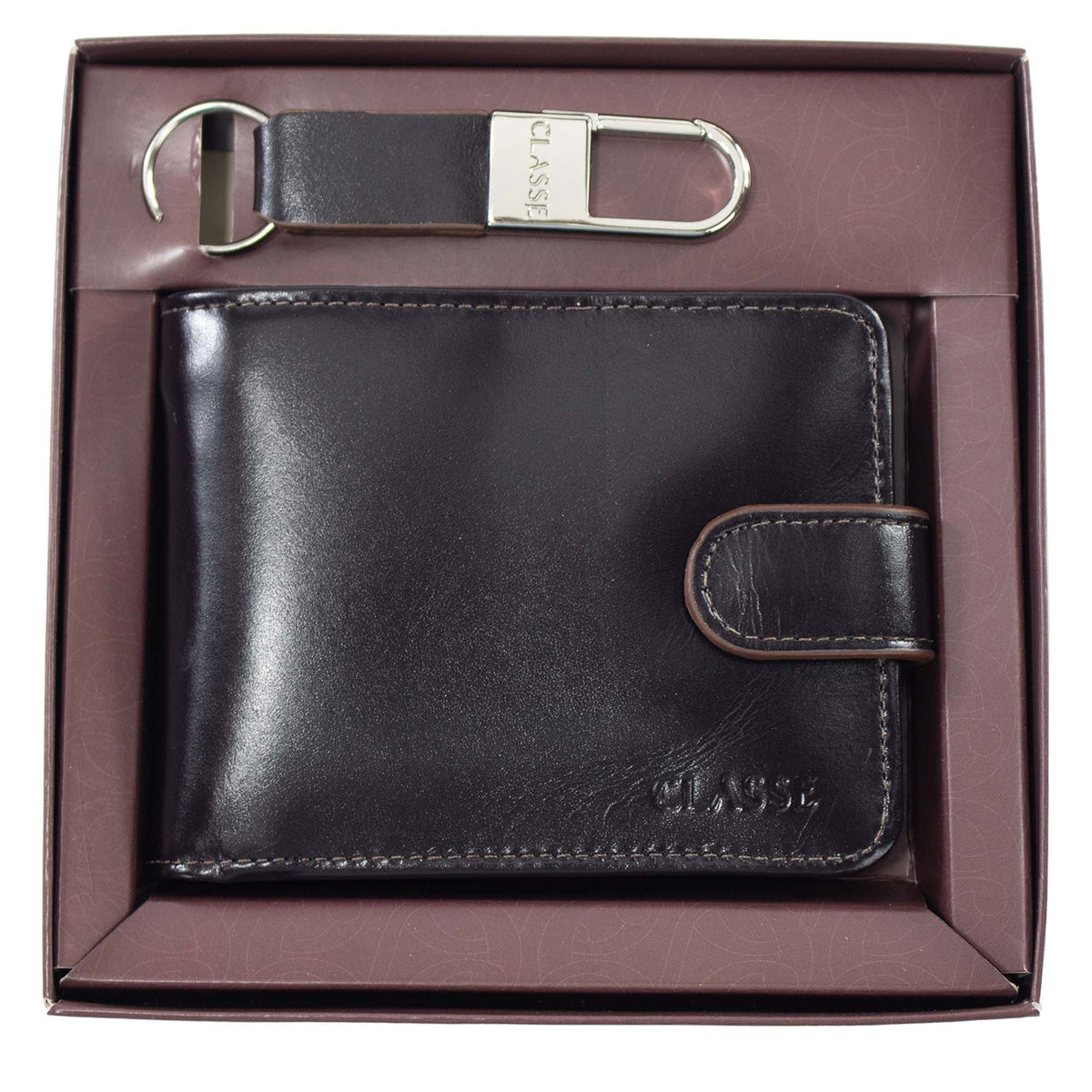 Mini Kit Social Masculino de Couro: Carteira com Botão e Chaveiro.