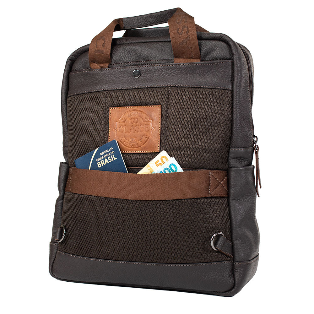 Mochila de Couro Masculina - Adventure 3 em 1 - Café