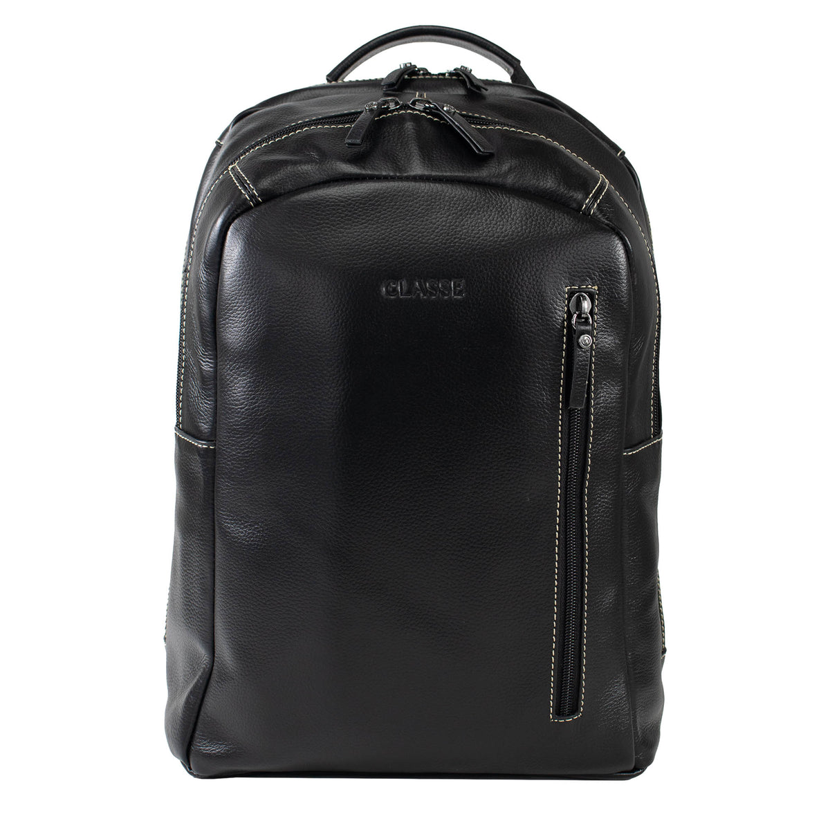 Mochila de Couro Masculina Grande Náutica - Calvin Preto