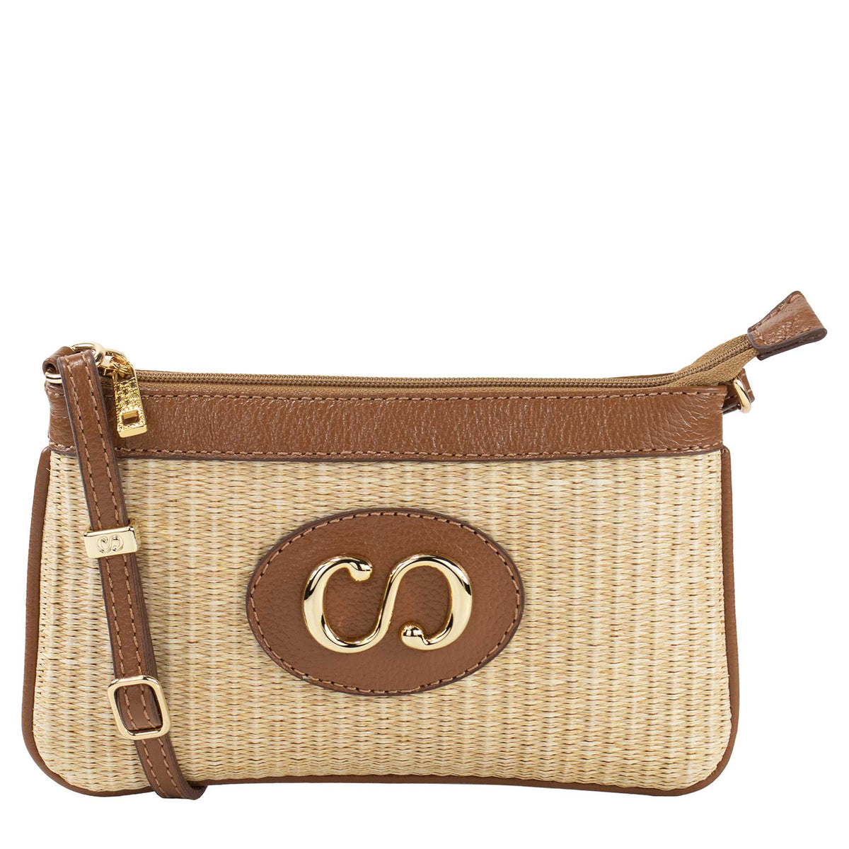 Bolsa Crossbody de Couro Mini Maiorca - Tramado Palha Nocciola