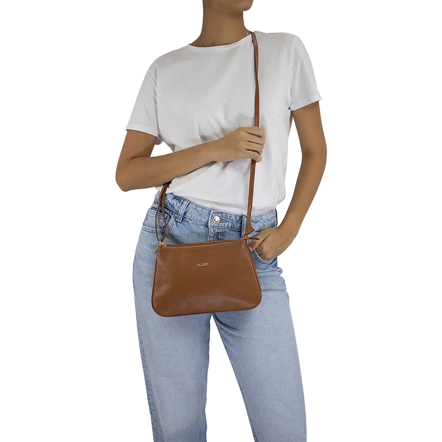 Bolsa de Couro Crossbody Maria - Nocciola