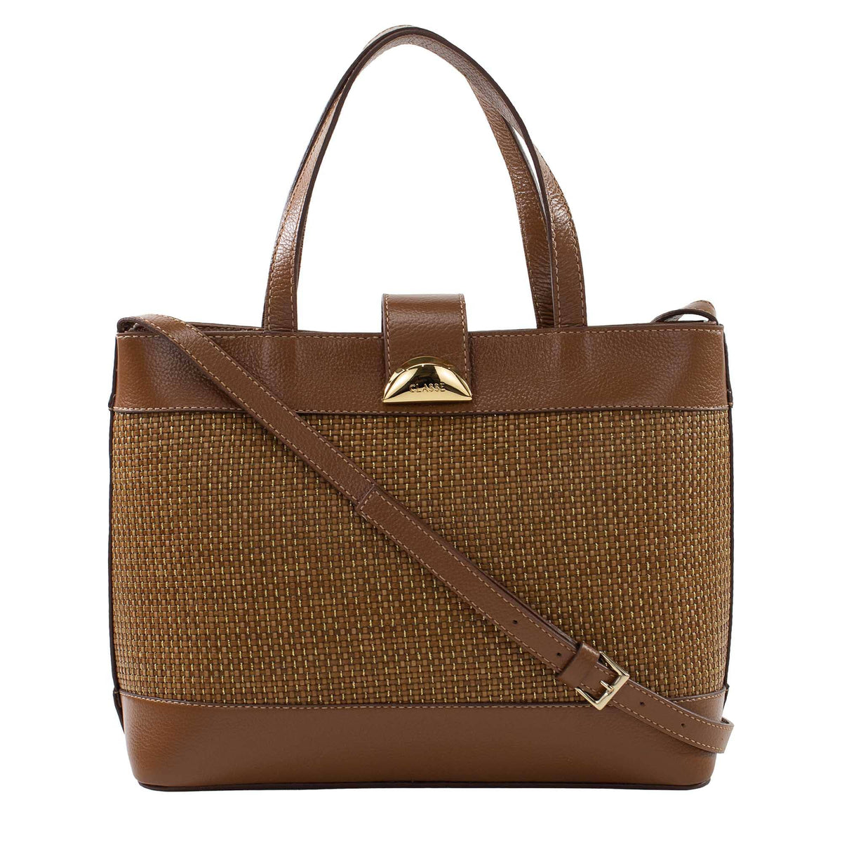 Bolsa Tote de couro Lídia - Tramado Nocciola/Nocciola