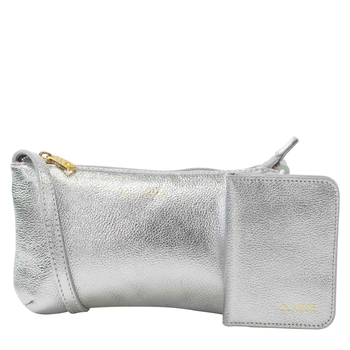 Kit Feminino Carteira e Bolsa de Couro - Prata