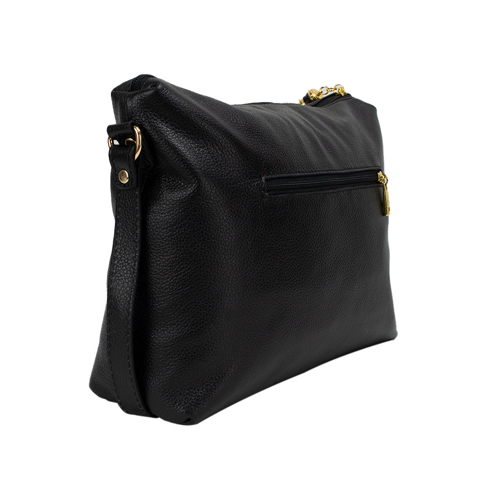 Bolsa Crossbody de Couro Liso - Preto
