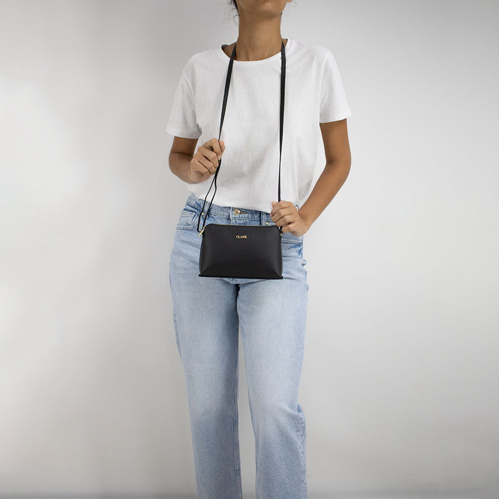 Bolsa Crossbody de Couro Bowling - Preta