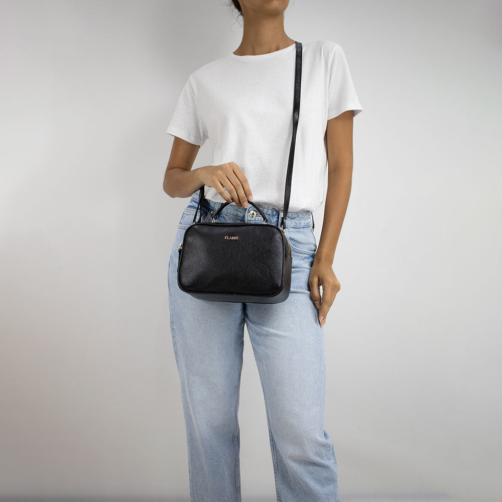 Câmera Bag Sofia Couro Liso - Preta