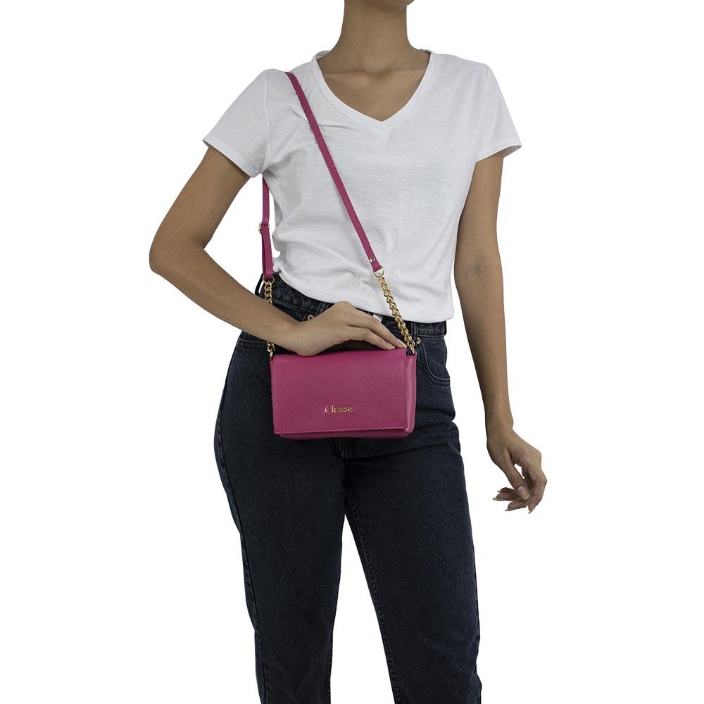 Bolsa de Couro Tiracolo Mia - Magenta