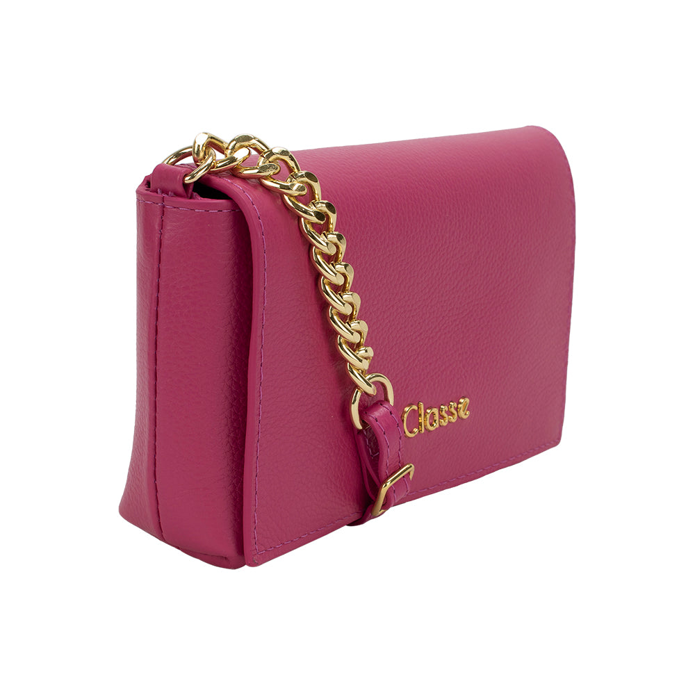 Bolsa de Couro Tiracolo Mia - Magenta