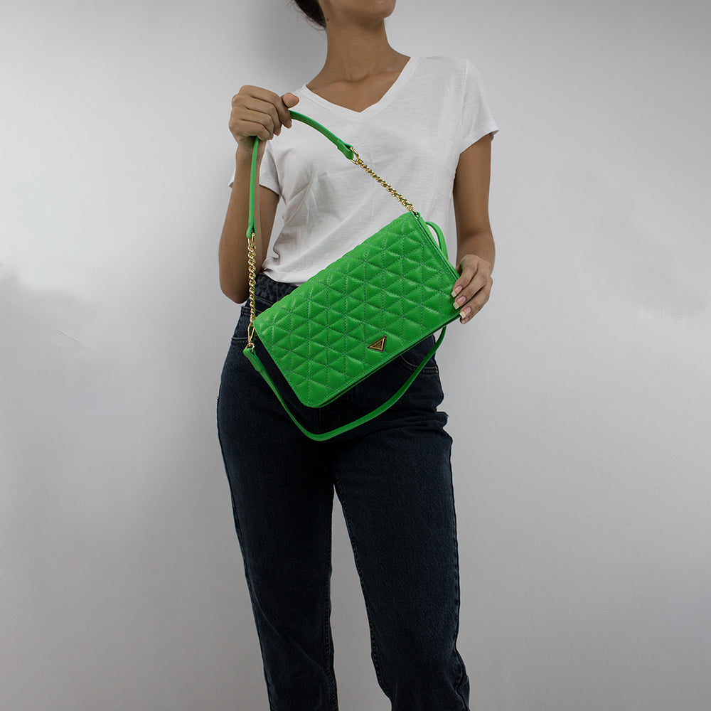 Bolsa Tiracolo Brenda Couro Matelassê - Verde Tropical