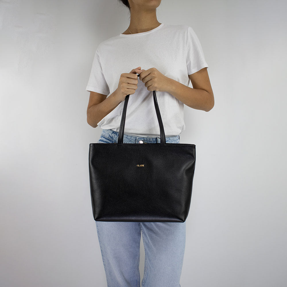 Bolsa Shopping Bag Couro Bárbara - Preto