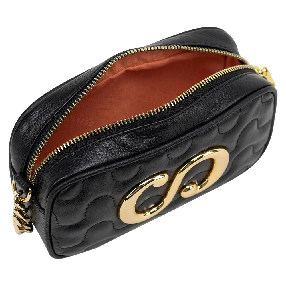Bolsa Câmera Bag Maria Couro Matelassê Preta