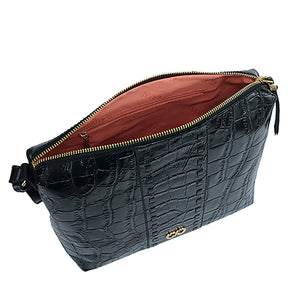 Bolsa Crossbody de Couro Croco - Preto