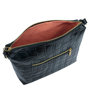 Bolsa Crossbody de Couro Croco - Preto