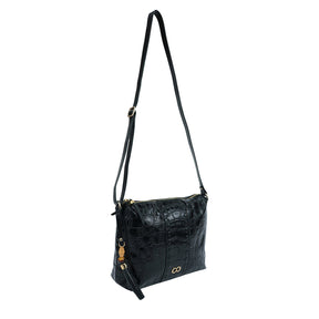 Bolsa Crossbody de Couro Croco - Preto