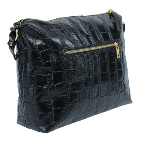 Bolsa Crossbody de Couro Croco - Preto