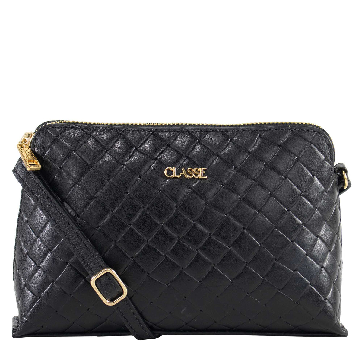 Bolsa Crossbody de Couro Veka - Tramado Preto