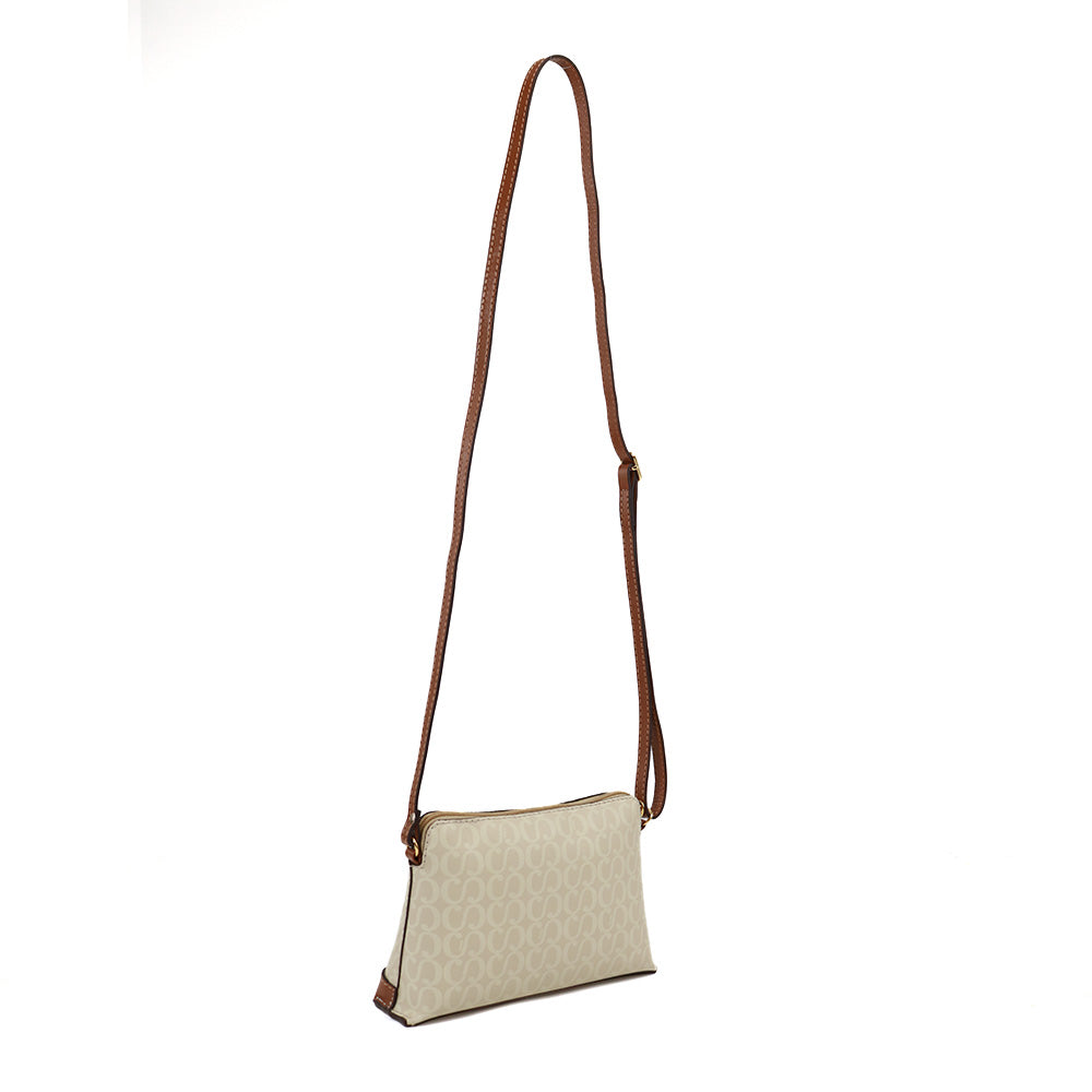 Kit: 01 Bolsa Crossbody Canvas Creme/Nocciola + 01 Bolsa Crossbody Canvas Marrom/Nocciola + 01 Porta Celular Creme