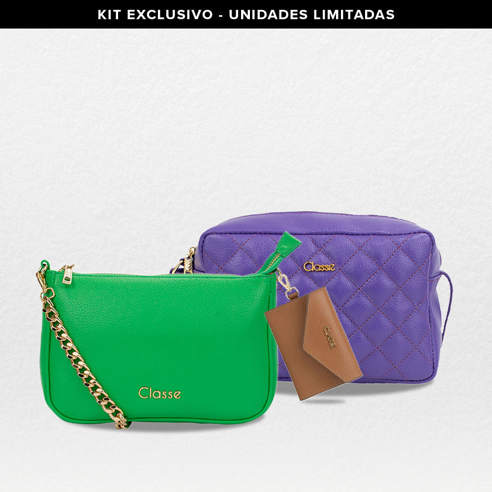 Kit: 01 Bolsa Câmera Bag Liz Matelassê - Mistico + 01 Bolsa Crossbody de Couro Clarita - Verde Tropical + 01  Porta Moeda Exclusivo