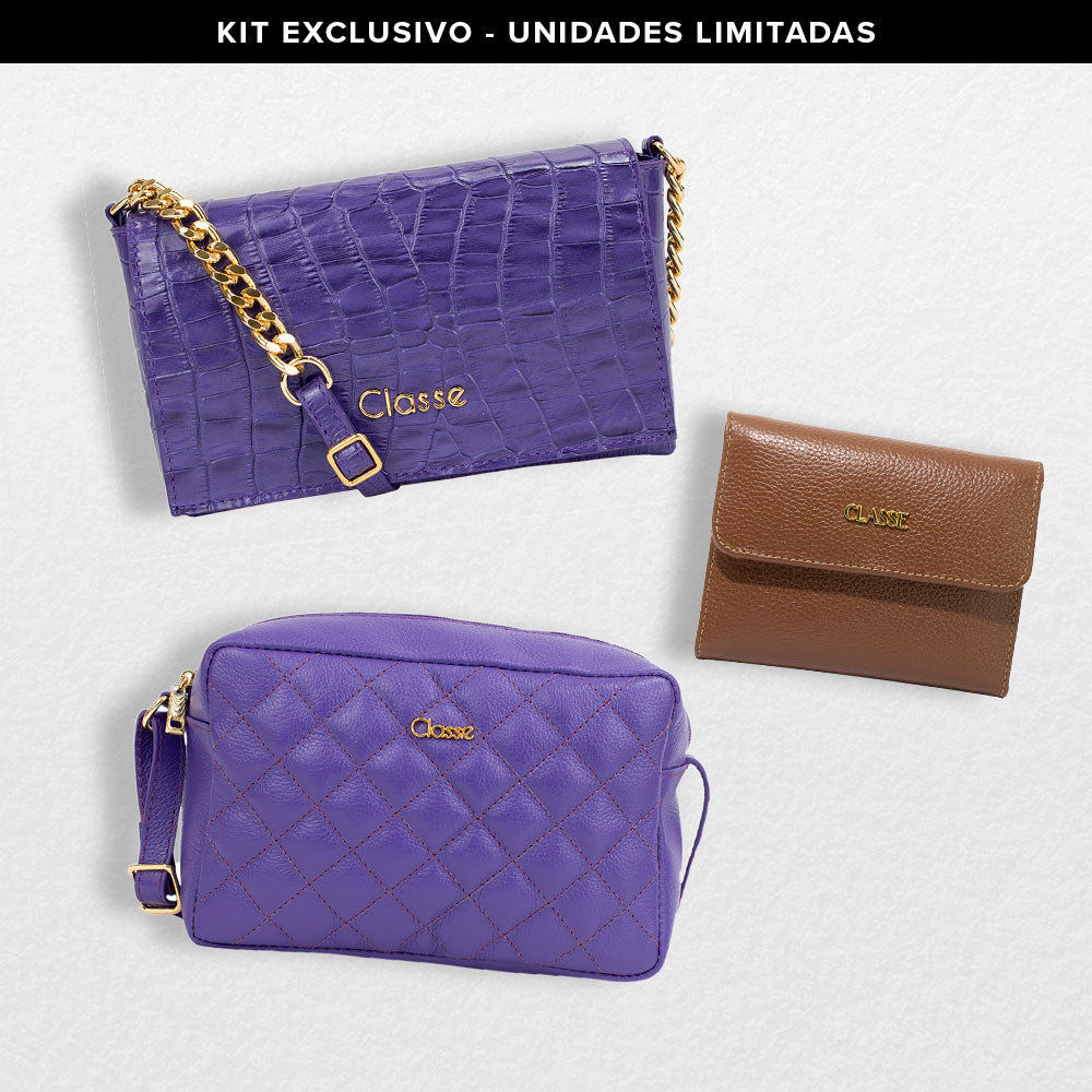 Kit: 01 Bolsa Câmera Bag Liz Matelassê - Mistico + 01 Bolsa Tiracolo de Couro Mia - Mistico + 01 Carteira Exclusiva