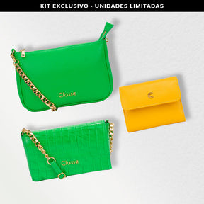 Kit: 01 Bolsa Crossbody de Couro Clarita - Verde Tropical + 01 Bolsa Tiracolo de Couro Mia - Verde Tropical + 01 Carteira Lemon