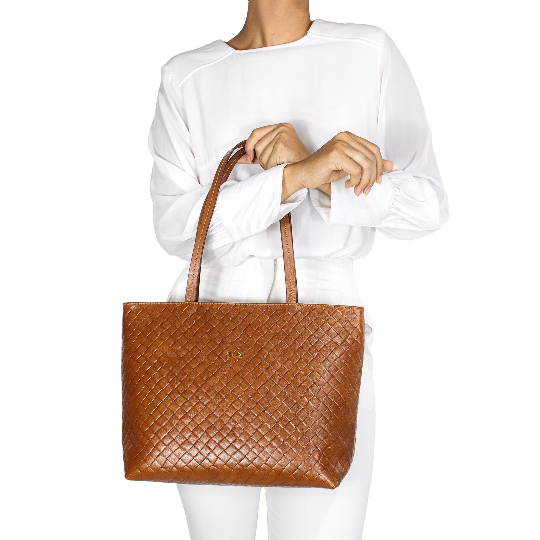 Bolsa Shopping Bag de Couro Tramado - Bárbara