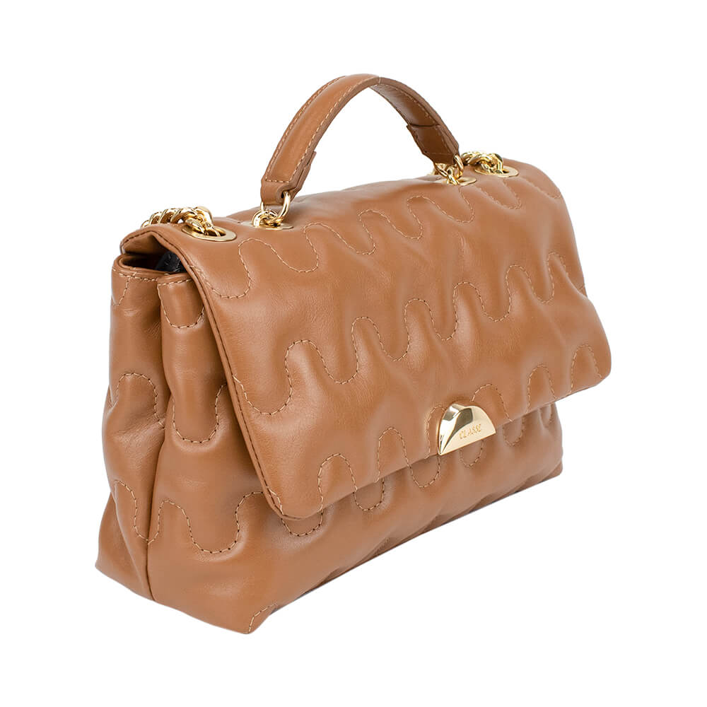 Bolsa de Couro Tiracolo com Corrente Liza - Nocciola